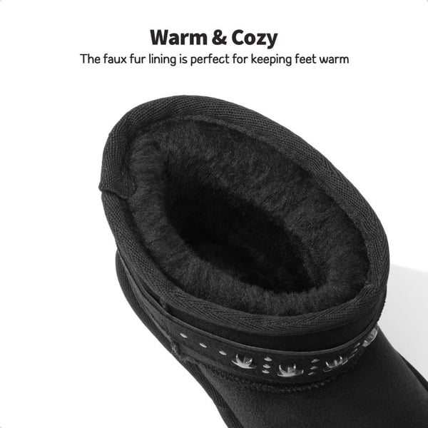 [FuzzyClassic Kid's Low Boot] Kids Faux Fur-Lined Snow Boots - BLACK - 2